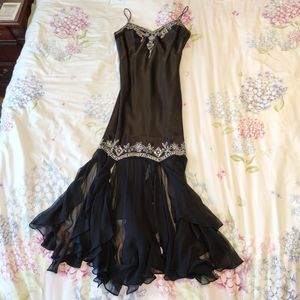 Vintage Designer Classic Black Goth Gatsby Hand Beaded Sequin Dress